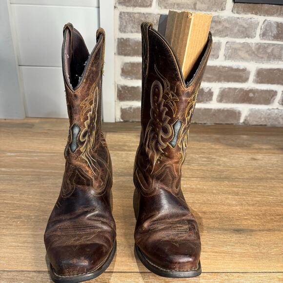 Laredo Women Cora Boots 9.5 Brandy 52034 Brown Studded Square Toe Leather - Picture 1 of 8